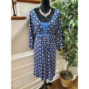 Ny Collections Womens Blue Polyester V-Neck Long Sleeve Knee Length Dress Size L